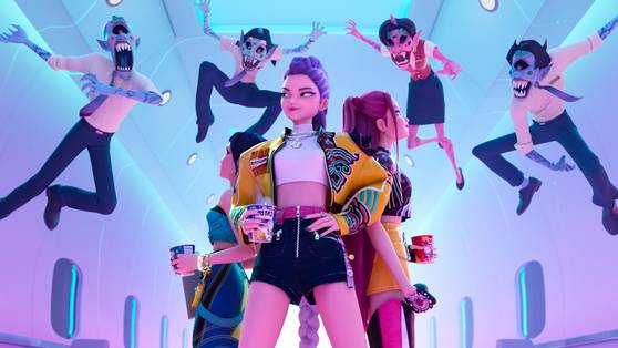 노래와 춤으로 악귀 잡는 아이돌 '헌트릭스'.  [사진 넷플릭스]