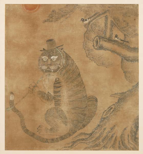 조선시대 '까치 호랑이' 민화 중 하나인 경기대학교 소성박물관 소장 호질도(虎叱圖). 지본채색, 68x74cm [사진 경기도미술관]