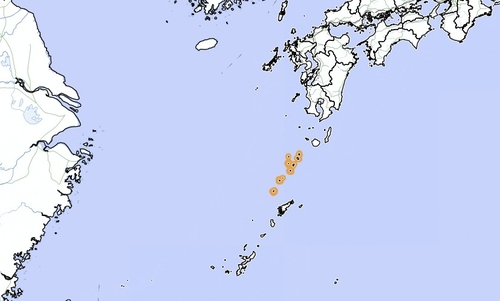 5일 오전 6시 29일 일본 도카라 열도에서 발생한 지진. 일본 기상청 홈페이지 캡처