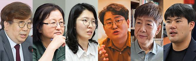 참여 패널. 왼쪽부터&nbsp;신율 명지대학교 정치외교학과 교수,&nbsp;김은경 경기연구원 선임연구위원,&nbsp;송리라 경기도여성가족재단 박사,&nbsp;박동찬 이주민 인권단체 '경계인의몫소리연구소' 소장,&nbsp;정재환 한글문화연대 공동대표,&nbsp;박진형 제38대 경기대학교 총학생회장.