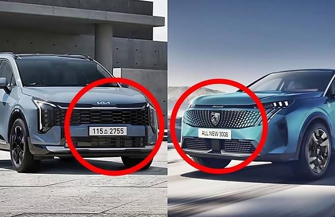 국내 준중형 SUV 시장에서 판매 1위인 기아 스포티지(왼쪽)와 푸조 3008 HEV [사진출처=기아, 푸조/ 편집=최기성 매경 디지털뉴스룸 기자]