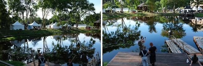 사라왁 문화 마을. 호수 반영이 완벽하게 아름다웠던 RWFM 축제 첫날 풍경 / 사진=홍지연 여행+ 기자