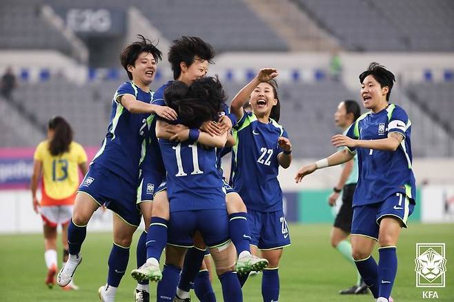 [용인=뉴시스]여자축구대표팀, 콜롬비아와 2차전 선제골. (사진=대한축구협회 제공)
