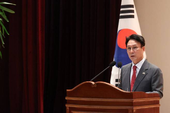 김민석 총리가 7일 정부세종청사에서 취임 일성을 밝히고 있다. 사진=국무조정실 제공.