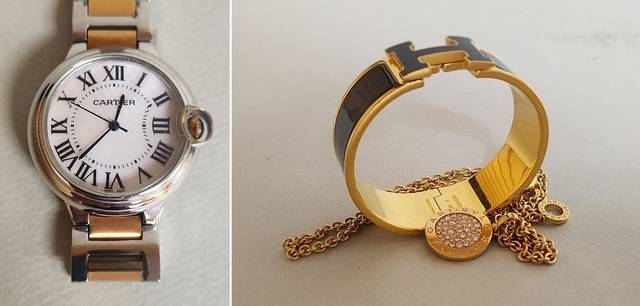 전북특별자치도가 2025년 상반기 체납자들로부터 압수한 까르띠에 시계와 에르메스 팔찌, 불가리 목걸이/사진제공=전북특별자치도