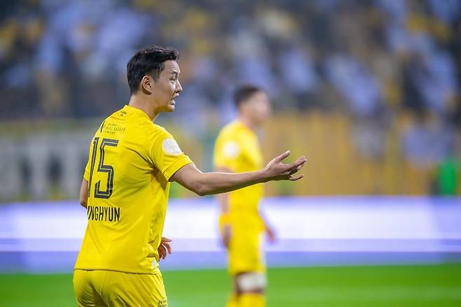 정승현이 지난 1월22일(한국시간) UAE 두바이에 있는 자빌 스타디움에서 열린 정규리그 13라운드 알 샤르자와 경기에 뛰고 있다. 사진 | 알 와슬 SNS