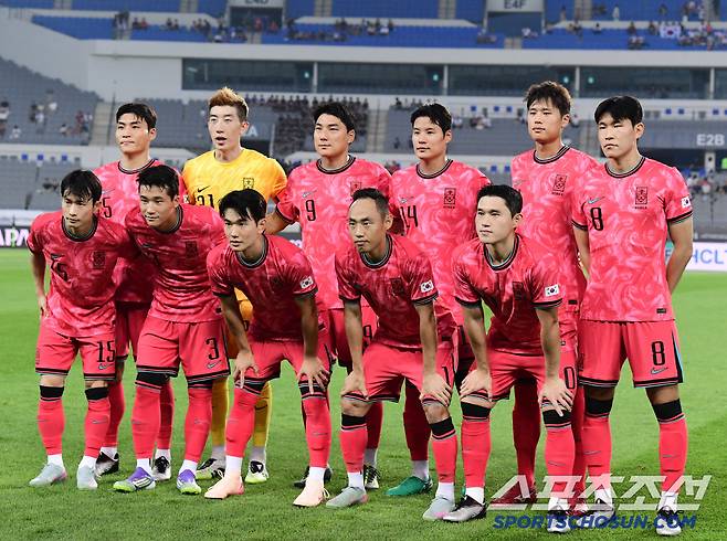 7일 축구대표팀이 용인미르스타디움에서 동아시안컵 중국과 첫 경기를 펼쳤다. 선발 출전한 축구대표팀 선수들. 용인=송정헌 기자songs@sportschosun.com/2025.07.07/