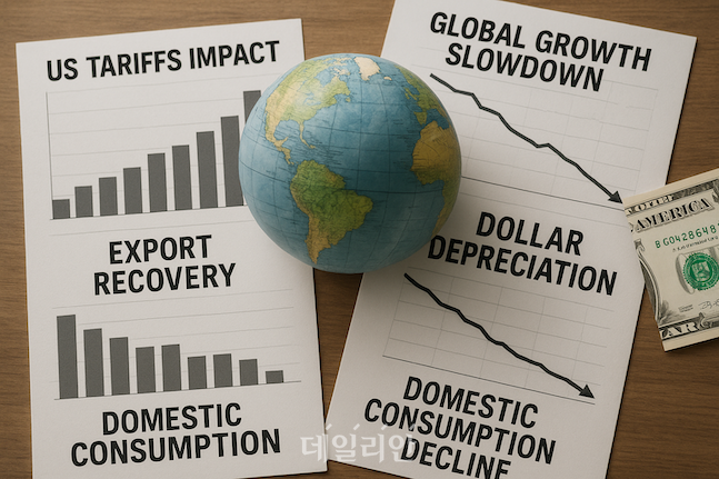 미국발 관세 정책과 달러 약세 등으로 글로벌 경제가 흔들리고 있다. 한국경제도 수출 호조와 내수 침체가 혼재된 상황에서 '준-골디락스' 시대의 파고를 넘어야 할 과제를 떠안았다. ⓒperplexity