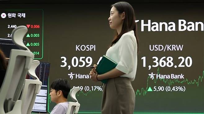 7일 서울 중구 하나은행 딜링룸 현황판에 코스피 지수 등이 표시돼 있다. ⓒ뉴시스