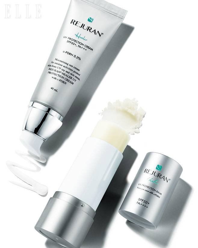 리쥬란 힐러 UV 프로텍션 크림 SPF 50⁺/PA⁺⁺⁺, 3만4천5백원. 리쥬란 힐러 UV 프로텍션 밤 SPF 50⁺/PA⁺⁺⁺⁺, 3만4천9백원, 모두 Rejuran.