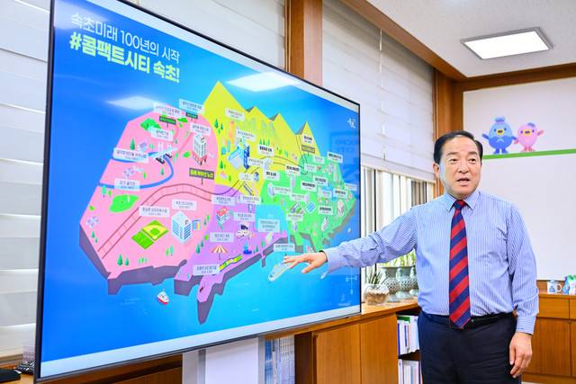 ▲ 콤팩트시티 사업을 설명중인 이병선 속초시장