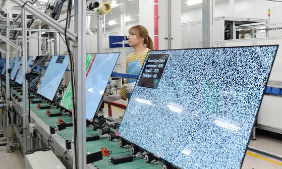 A TV is produced at LG Electronics’ Gumi A3 plant in Gumi, North Gyeongsang, in 2019. [LG]