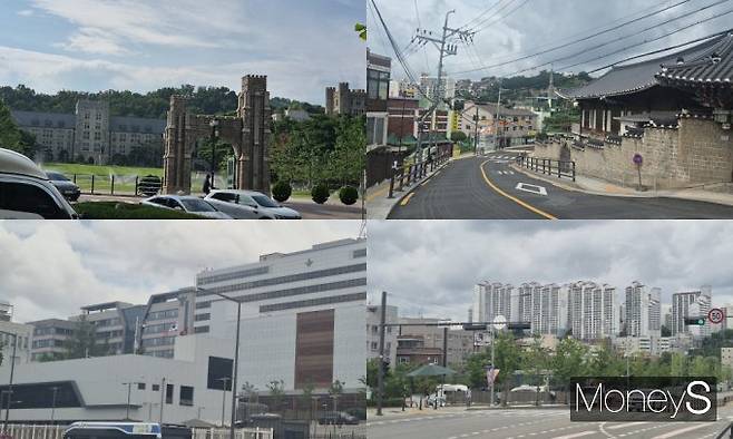 기자는 지난 2일 직접 6호선 챌린지를 진행했다. 사진은 기자가 챌린지를 하면서 지나온 고려대학교, 미타사, 대통령실, 서울 용문동의 아파트 단지 모습들. /사진=변한석 기자