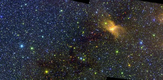 스피어엑스 최초 공개 데이터로 만든 '돛자리 분자운 능선' 이미지 [사진출처 : NASA/JPL-Caltech]