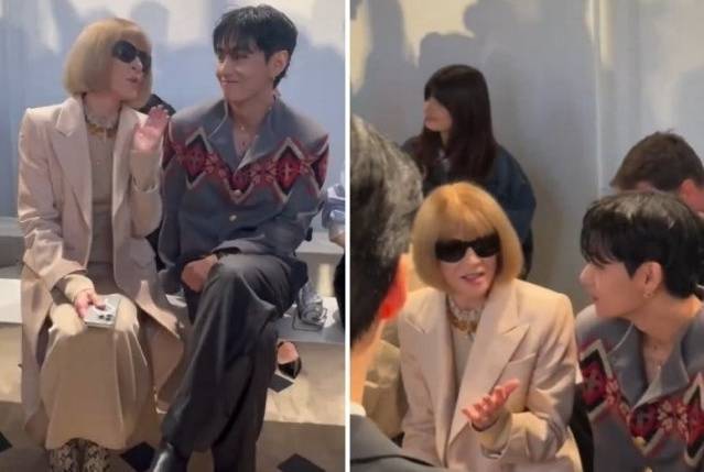 파리 패션쇼에서 보그 편집장을 만난 뷔. 사진 ㅣ뷔 SNS