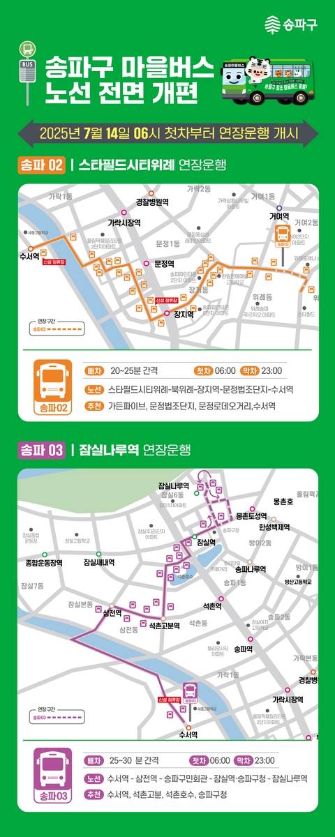 송파구 마을버스노선 개편 [송파구 제공. 재판매 및 DB 금지]