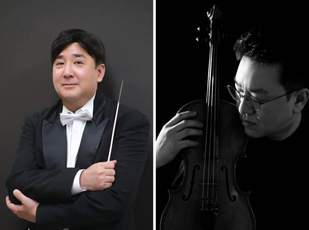 앙상블 칸타빌레가 오는 11일 빛고을시민문화관에서 정기연주회를 연다. 문진탁 지휘자(왼쪽)와 엄광용 비올리스트.<앙상블 칸타빌레 제공>