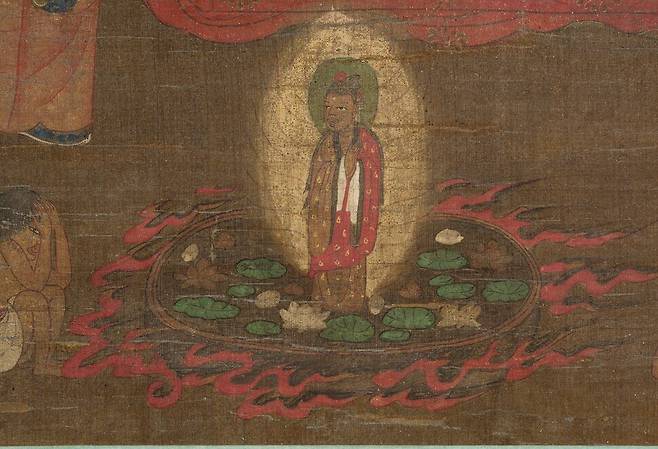 시왕도 10폭 중 6폭 ‘변성왕도’의 연화화생 장면. 국외소재문화유산재단 제공