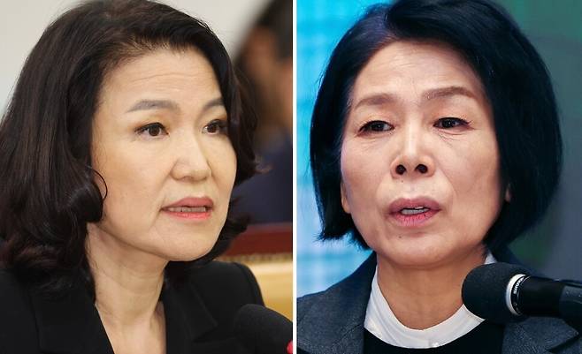 이진숙 방송통신위원장(왼쪽)과 최민희 국회 과학기술정보방송통신위원회 위원장. 연합뉴스, 최민희 페이스북 갈무