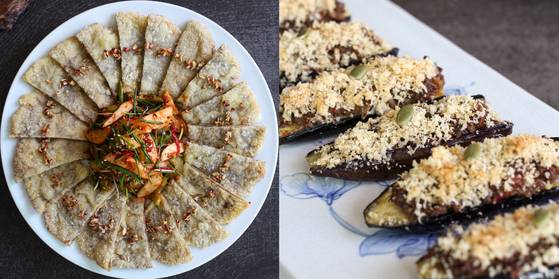 집밥친구 우리육우 캠페인 1회차 메뉴인 찹쌀 육우 육전과 육우를 올린 가지구이. 사진 윤지원