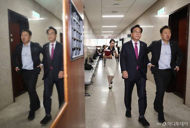 [서울=뉴시스] 고승민 기자 = 송언석 국민의힘 비상대책위원장이 7일 서울 여의도 국회에서 비공개로 열린 간사단 회의에 참석하고 있다. 이날 당 혁신위원장을 수행하기로 했던 안철수 의원은 위원장 사퇴 및 전당대회 출마 의사를 밝혔다. 2025.07.07. kkssmm99@newsis.com /사진=고승민