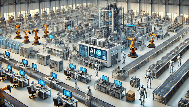AI 기술이 적용된 미래형 AI자율제조 공장(생성형AI가 만든 사진) [경남도 제공]