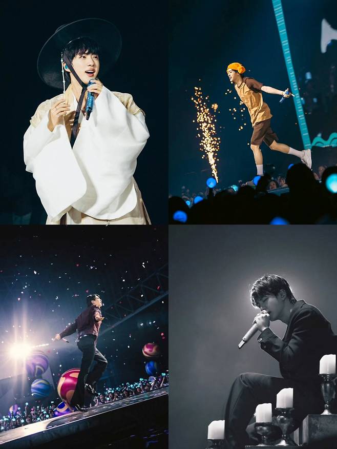 방탄소년단 진, 도포자락 휘날리며 열광 속 열도 라이브.."조명 보다 빛나" 日연예인들 찬사
