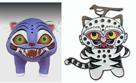 넷플릭스의 더피 공식 굿즈(왼쪽), 국립중앙박물관 까치 호랑이 배지 [넷플릭스 홈페이지 캡처, 국립중앙박물관 홈페이지 캡처]