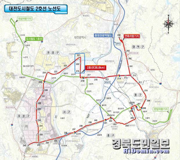 대전도시철도 2호선(트램) 노선도. 사진=서한 제공