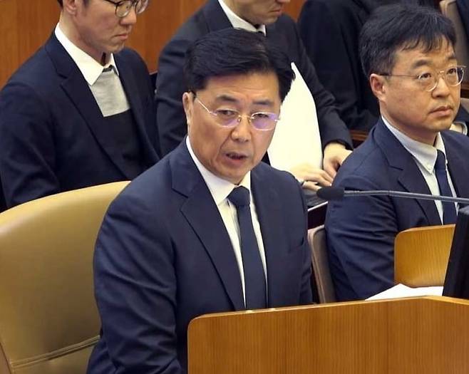 지난 2월, 헌법재판소에서 열린 윤석열 전 대통령 탄핵심판 10차 변론에서 증언하는 홍장원 전 국정원 1차장 / 사진=헌법재판소