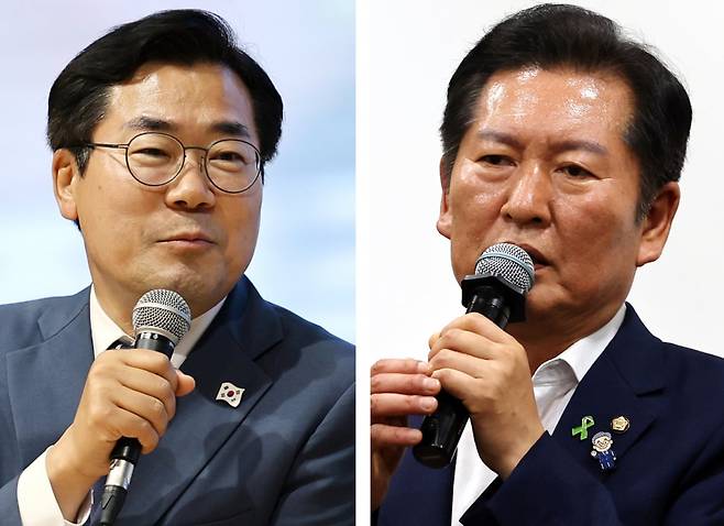 더불어민주당 당 대표 선거에 출마한 정청래 의원(오른쪽)과 박찬대 의원 / 사진=연합뉴스