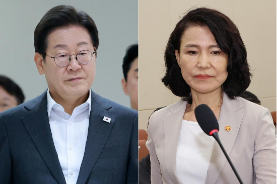 이재명 대통령과 이진숙 방송통신위원장.(사진=연합뉴스)