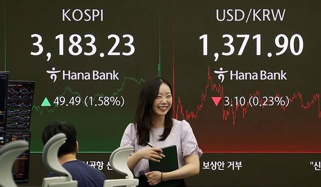 10일 서울 중구 하나은행 딜링룸 현황판에 코스피 지수 등이 표시돼 있다. ⓒ뉴시스