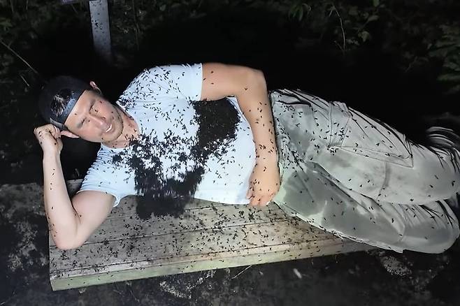 곤충 먹방 유튜버 이충근이 러브버그를 채집하고 있다. /사진=이충근 유튜브 화면캡쳐