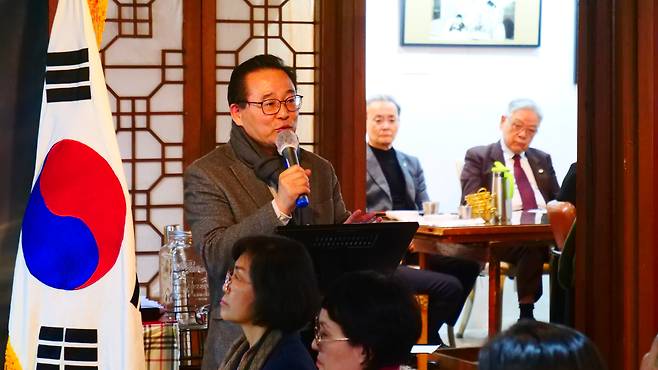 2024년 3월 13일 윤석열 대통령실 황상무 당시 시민사회수석 주관으로 열린 보수 시민단체 인사들과 연 정책간담회. 이희범 자유와연대 대표가 발언 중이다. 출처 : 대한민국제대군인자유노동조합 블로그