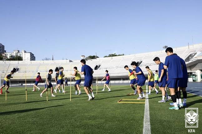 훈련하고 있는 대표팀. /사진=대한축구협회