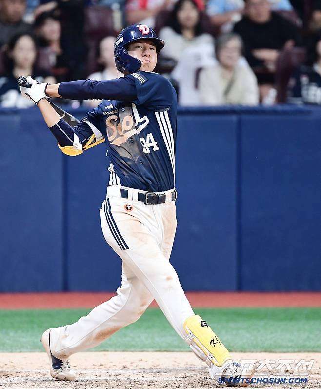 1일 고척돔에서 열린 KBO리그 키움과 두산의 경기. 타격하는 두산 김준상. 고척=송정헌 기자songs@sportschosun.com/2025.06.01/