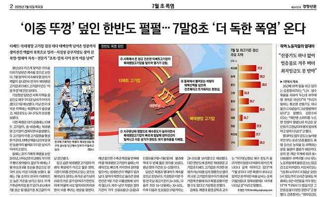 경향신문 10일자 2면 폭염 관련 기사.