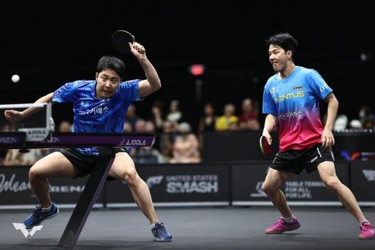WTT 미국 스매시 경기에 나선 임종훈(왼쪽)과 안재현. 사진[연합뉴스]