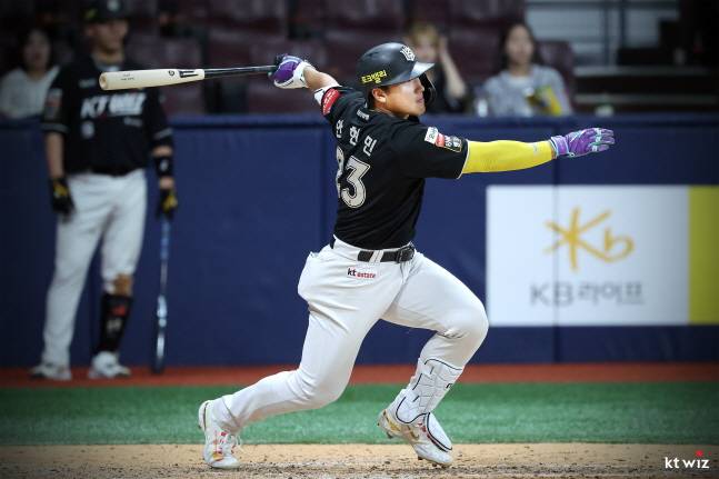 안현민의 타격폼. /사진=KT 위즈 제공