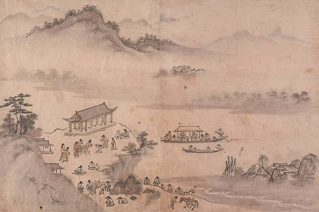 한강가 제천정에서 벌어진 중국 사신의 송별회를 그린 '무진추한강음전도' [서울역사편찬원 제공. 재판매 및 DB 금지]