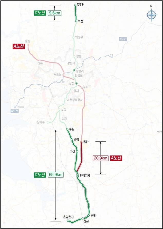GTX-A노선 평택 연장 추진 구간 노선도 [평택시 제공. 재판매 및 DB 금지]