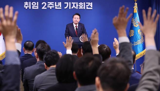 지난해 5월 9일 윤석열 당시 대통령의 취임 2주년 기자회견. 대통령실사진기자단