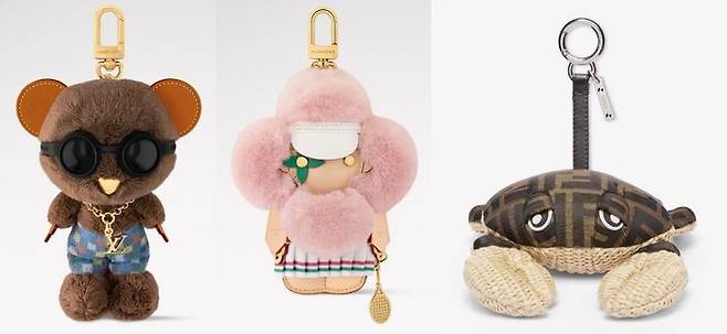 [서울=뉴시스]루이비통 LV 루이 베어와 비비엔 패셔니스타 키링 그리고 펜디의 '게 모양 키링' 상품의 모습 (출처=루이비통·펜디 웹사이트) *재판매 및 DB 금지