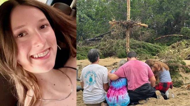 미국 텍사스 홍수 속에서 부모와 형제를 구하고 숨진 17세 소녀 말라야 해먼드(왼쪽)와 슬픔에 잠긴 유가족. 기브샌드고 캡처