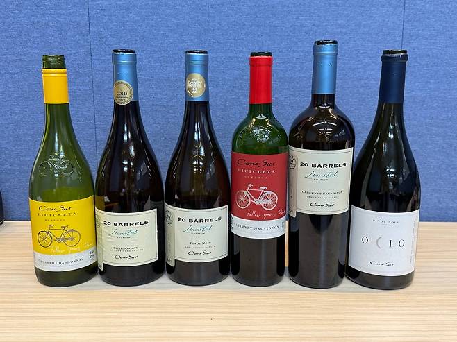 코노 수르의 대표 와인들./변지희 기자