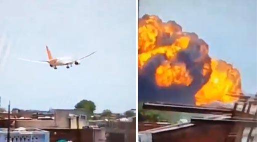 에어인디아 여객기가 지난달 12일 인도 서부 구자라트주 아마다바드 공항 근처에서 추락했다. 사진은 현장에서 목격된 사고 순간. 엑스 캡처