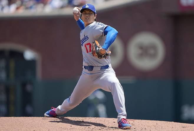 13일 샌프란시스코전에서 투구한 오타니. AFP=연합뉴스