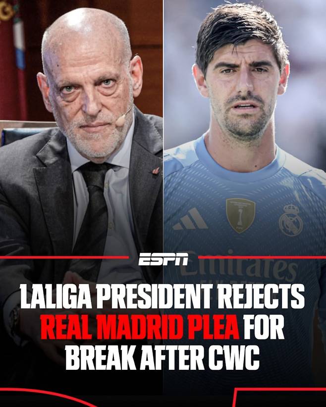 13일 테바스 라리가 회장이 추가 휴식기를 요청한 레알의 요구를 거절한 거로 알려졌다. 사진=ESPN SNS