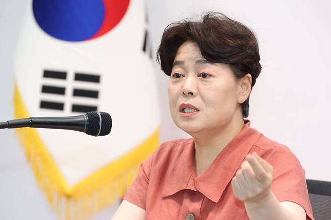 윤희숙 국민의힘 혁신위원장이 13일 오후 서울 여의도 당사에서 기자간담회를 하고 있다. /사진=뉴스1